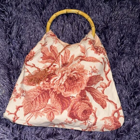 Dobie designs floral print canvass   bamboo handle  bag - Picture 1 of 9